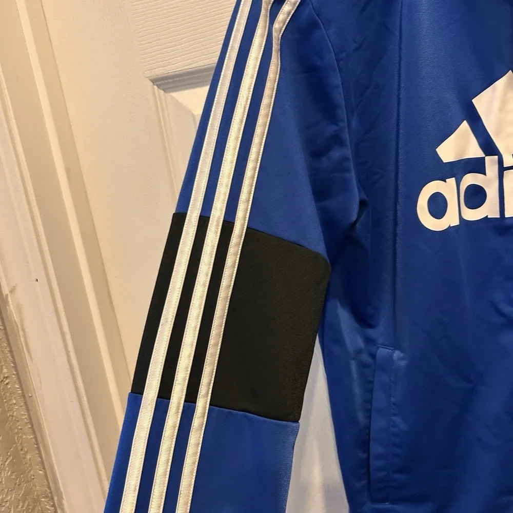 Kids Adidas Track Jacket Blue White Logo Full‎ Zip Athletic Size XL Soccer
